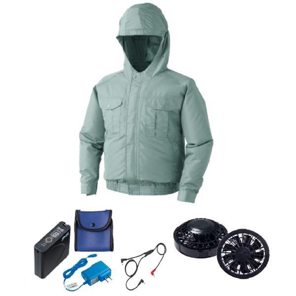 KU90810 空調服 R ポリエステル製フード付き FAN2200B・RD9261・LISUPER1セット モスグリーン 3L 【北海道・沖縄・離島配送不可】 KU90810 空調服 R ポリエステル製フード付き FAN2200B・RD9261