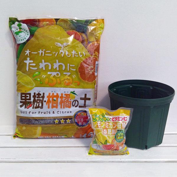 柑橘用 鉢栽培セット・スリット鉢10号・果樹柑橘の土・肥料のセット
