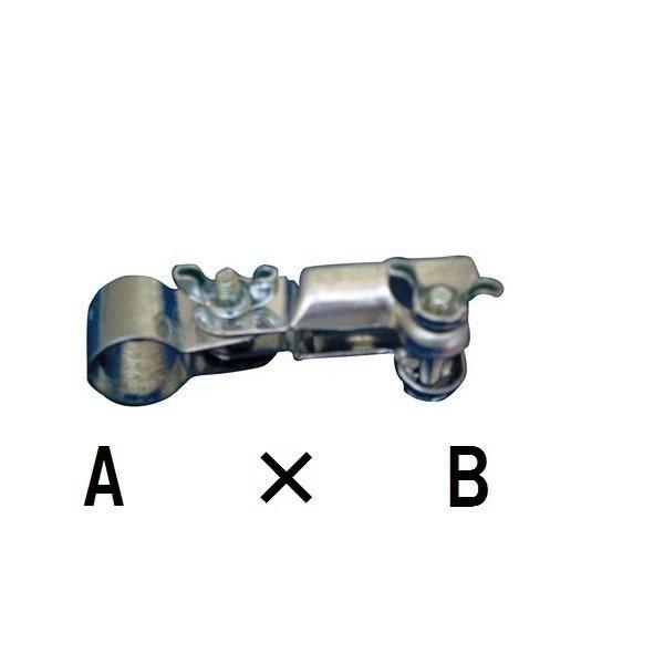 規格　Ａパイプ（アーチ側）×Ｂパイプ（直管側）２本のパイプをＴ字型に固定する金具です。角度を変えられます。特殊なネジにより回り止め取りつけが簡単です。