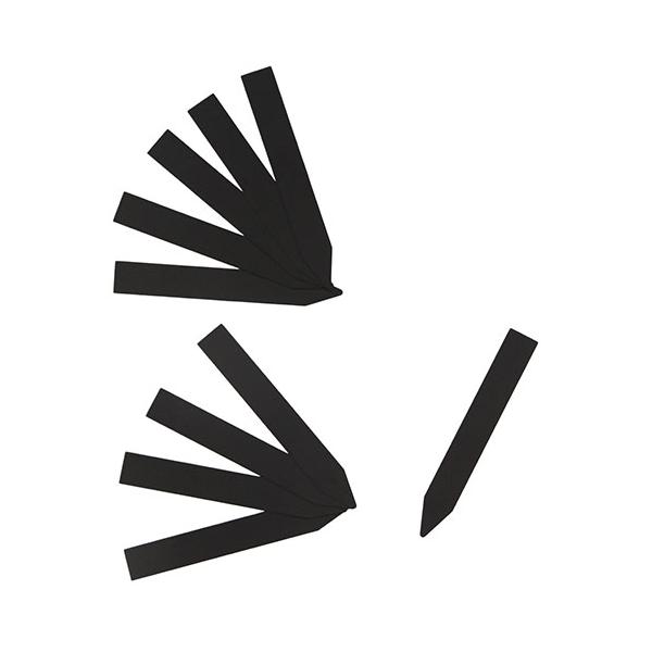 おしゃれな黒色ラベルで植物の雰囲気を変えることができます。植物の名前を書き、プランター等に挿しておくだけのお手軽ラベルです。様々なサイズをご用意しているので、用途に合わせて使用できます。●縦書き　10枚入り●塩化ビニールメーカー：藤原産業株式会社