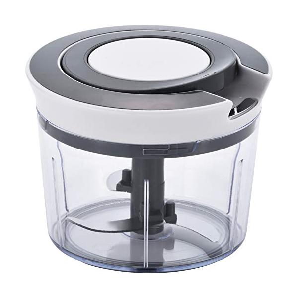 透明/14cm/ME-7127・PatternName:ハンドチョッパー・パッケージ個数:1・サイズ:約14.8×14.4×12cm・容器:ポリスチレン(耐熱温度80度)、回転ホルダー:ポリプロピレン(耐熱温度120度)、カッター:ステンレ...