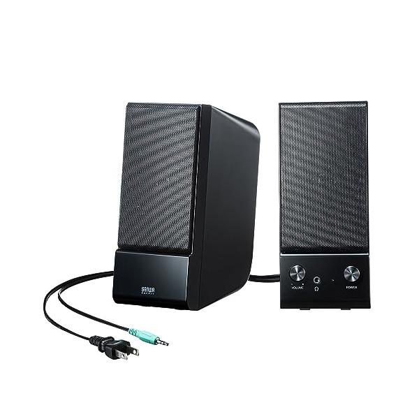 ブラック/82x187x130ミリメートル (x 2)/MM-SPL14BKN・パッケージ個数:1・実用最大出力10Wのハイパワーと、奥行きのあるハウジングで広がりのある音を再現できる2chマルチメディアスピーカーです。・左右のスピーカー間...