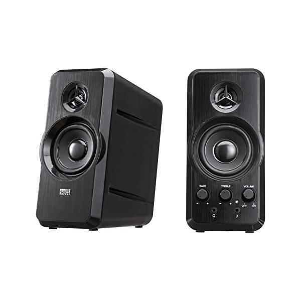 ブラック/9奥行きx15.9幅x19.1高さcm/MM-SPL6BKN・パッケージ個数:1・実用最大出力20Wのハイパワーと奥行きのあるハウジングで広がりのある音を再現できる2chマルチメディアスピーカーです。・高音再生専用のツィーターを搭...