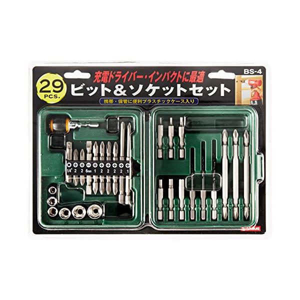 -/1/4、+2、-6mm、+1/BS-4 29PCS・パッケージ個数:1・用途:充電ドライバー・インパクトドライバーに最適なビット・ソケットセット 29ピース・仕様:携帯・保管に便利なプラスティックケース入り・材質(六角軸鉄工ドリル):ハ...