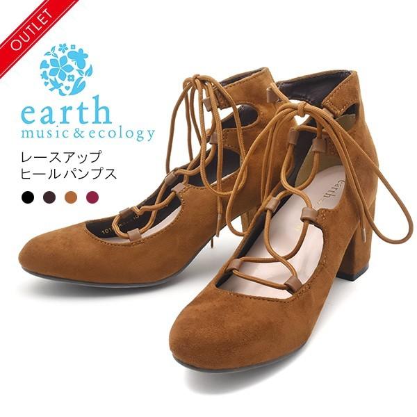 earth music＆ecology レディース レースアップヒールパンプス : 円網