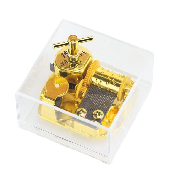 18弁オルゴール用の4角形クリアケースのページです。オルゴールの動きが見える、コンパクトなケースです。曲目は450曲以上の中からお好みの曲をお選びいただけます。