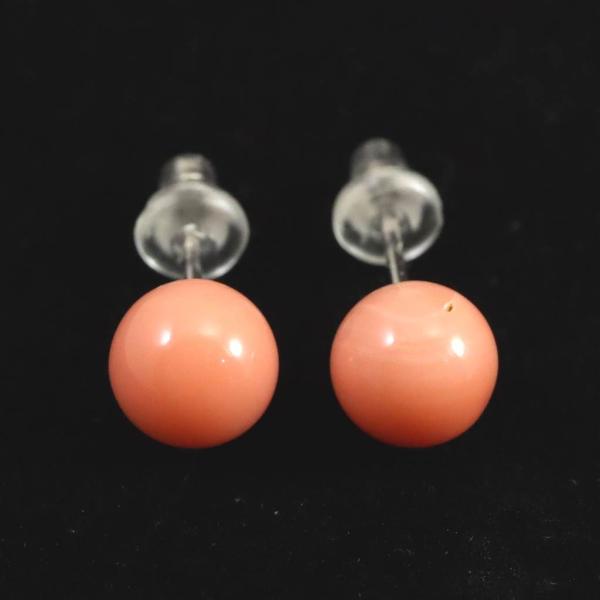高知県産 天然 宝石珊瑚 桃色サンゴ 深海サンゴ 6.5mm ピアス1.19g