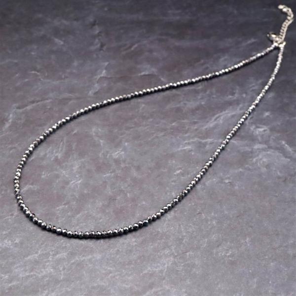 高純度 テラヘルツ鉱石  ラウンドカット2mm玉 ネックレス　40ｃｍ 【榎本通商43208】