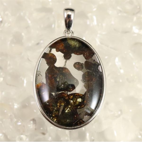 パラサイト隕石　ケニア•セリコ産　ペンダントトップ　① ケニア共和国セリコ産 パラサイト隕石 30mmオーバル ペンダントトップ