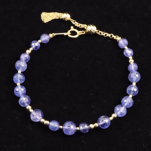 タンザナイト ファセットカットビーズ ブレスレット K18GY 9.7g 【榎本