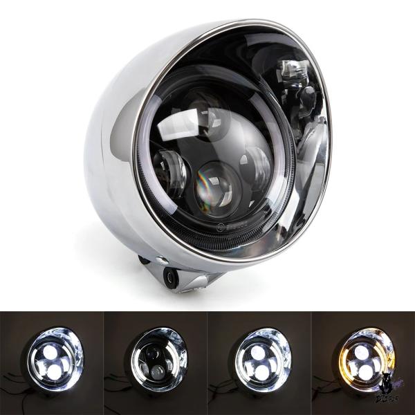 互換品 7インチ LED クローム バレットヘッドライト ホンダ・ヤマハ用