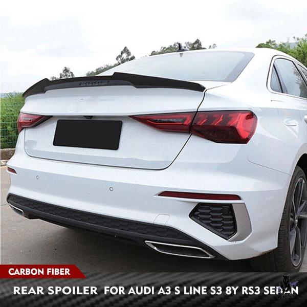互換品 アウディ A3 S3 RS3 8Y 2021-2024 セダン用 カーボンファイバー製 リアトランクスポイラー