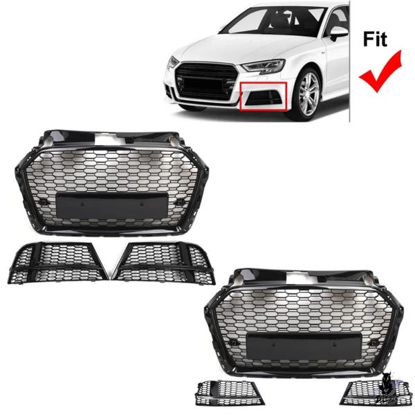 互換品 アウディ A3 8V 2016-2019/S3 スポーツバック 2017-2019 用 フロントハニカムグリル フォグランプグリル付き