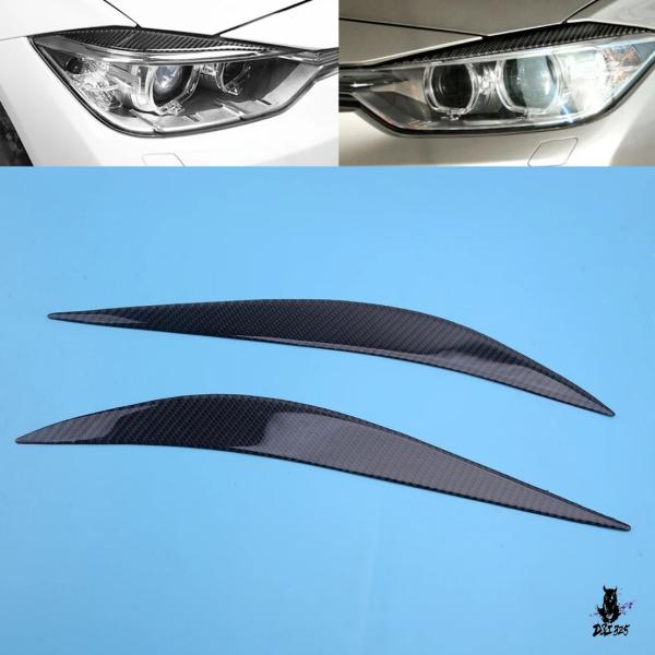 互換品 BMW 4シリーズ F32/F33/F36 M3 F80/M4 用 カーボン柄 ヘッドライトアイブロウカバー 2個セット