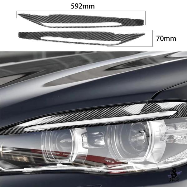 互換品 BMW X5/X6 F15/F16 2014-2018 用 ブラックカーボンファイバー製 ヘッドライトアイブロウカバートリム 2個入り