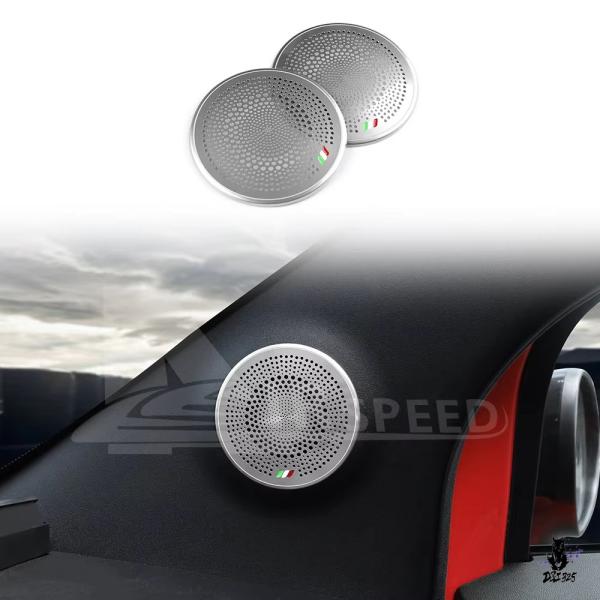 互換品 フィアット500/500C/E アバルト595/695 用 ステンレス製ドアスピーカーステッカー イタリア国旗カラー