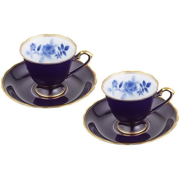 香蘭社 サムシングブルー ペアコーヒー カップ＆ソーサー 180ml 艶やかなルリ色 有田焼 日本製 幸福の青い薔薇