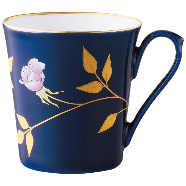 香蘭社 ロイヤルブルーともいわれるルリ地に華麗な小さなバラの花 ルリ薔薇 マグカップ 260ml 有田焼 日本製