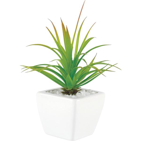 爽やかな緑の葉に癒される 人工観葉植物 14.5×14.5×高さ20cm リーフ 白い陶器の鉢が清潔感あふれる 空気を綺麗にする CT触媒 消臭