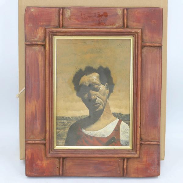 畑中優 望郷 額装 油彩画 肉筆 人物画 キャンバス裏書あり 中古 / 11525 HMR
