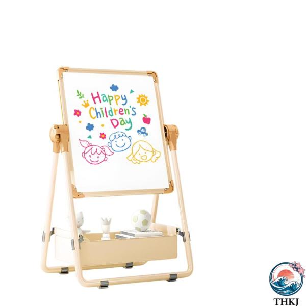 お絵かきボード 子供用 黒板 ホワイトボード 両面使用 消せる落書き 鉄製 折りたたみ式 子供用イーゼル 360度回転 収納バスケット付き 遊びが広がる
