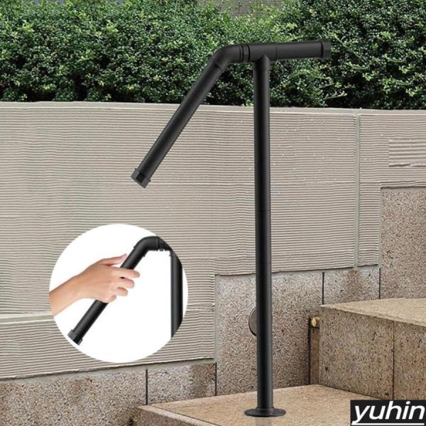 屋外ステップ用手すり黒い 階段用手すり 亜鉛めっき鋼 滑り止め 玄関手すり手摺り 防錆 耐久性 高さ75/85/95/100cm 高齢者用サポート 歩行補助 庭 スロープ 段差