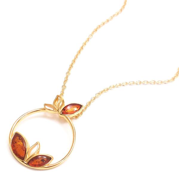 entiere ネックレス ペンダント リーフ 葉っぱ サークル 琥珀