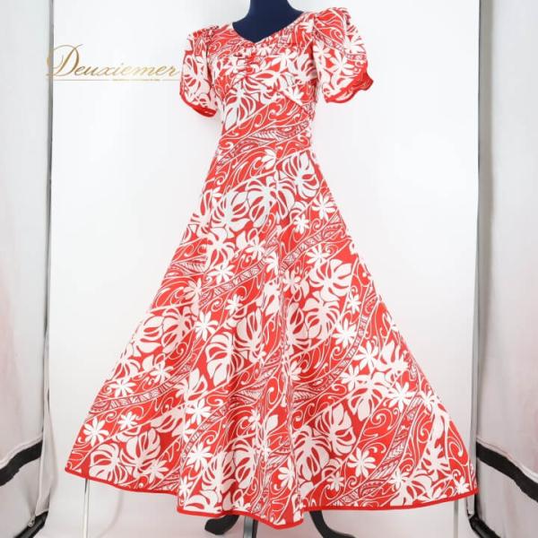 【中古】ALOHA STANDARDS アロハスタンダード フラダンス 衣装 ワンピース ドレス レッド系 フラ ダンス 花柄 鮮やか 半袖 かわいい 日本製 ティアレ柄 ハワイ…