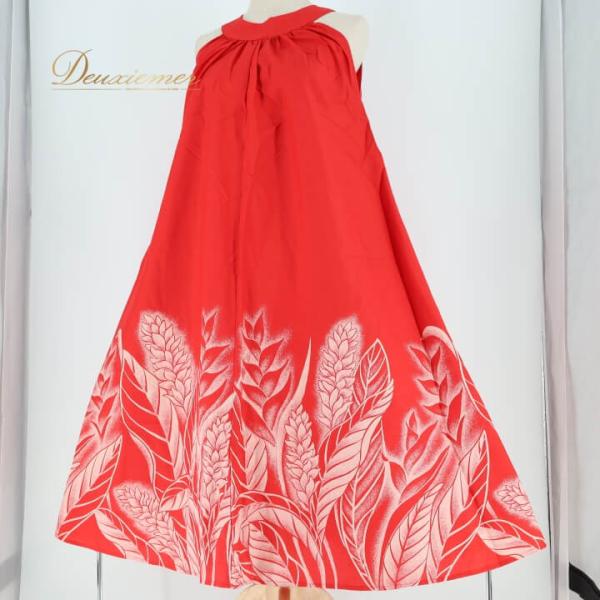 中古 T&L MUUMUU FACTORY ムームーファクトリー フラダンス 衣装 ワンピース ドレス レッド系 ノースリーブ ハワイ製 ポケット付き かわいい 華やか …