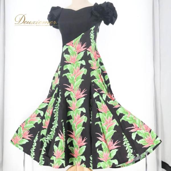 【中古】 MermaidLine MMJ マーメイドライン エムエムジェイ フラダンス 衣装 ワンピース ドレス ブラック系 日本製 ハワイアンプリント アロハ フラ ダンス …