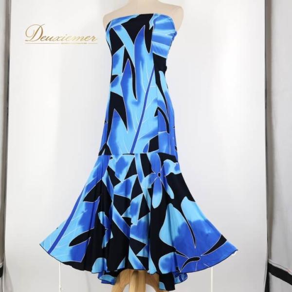 【中古】AREMITI アレミティ フラダンス 衣装 ワンピース ドレス ブルー系 フラワープリント 花柄 フラワー ハワイアンプリント アロハ レッスン 練習 かわい…