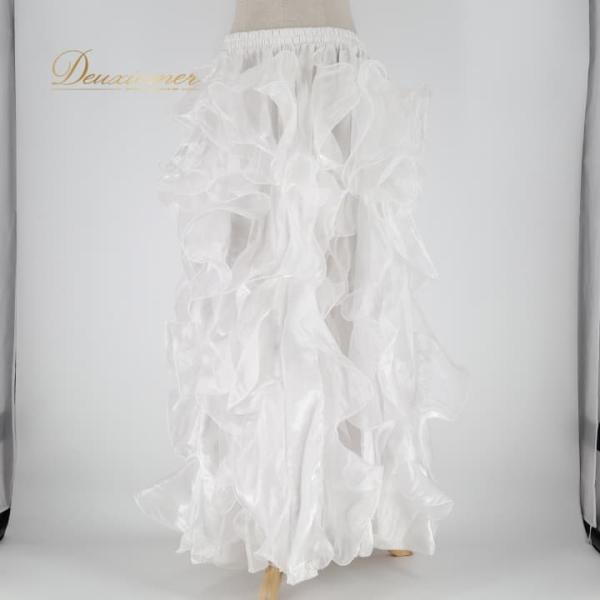 中古ベリーダンス オリエンタル 衣装 スカート ホワイト系 無地 フリル スリット 白 ボリューム かわいい 華やか 爽やか 明るい ダンス衣装 練習 レッスン…