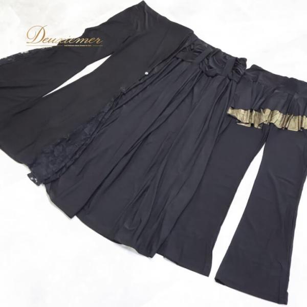 【中古】ベリーダンス 衣装 ズボン フレアパンツ ワイドパンツ まとめ売り 全3点 セット 黒 花柄 レッスンウェア 練習着 ブラック系 無地 シンプル ズボンセッ…
