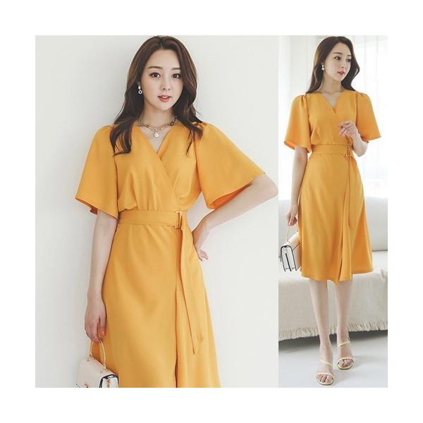 カシュクールワンピース レディース 春夏 40代 50代 フォーマル ファッション 女性 上品 黒 イエロー 黄色 紺 青 膝丈 無地 きれいめ 通勤 Buyee 日本代购平台 产品购物网站大全 Buyee一站式代购 Bot Online