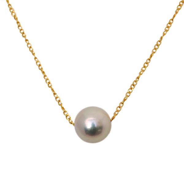 ネックレス 一粒のアコヤ真珠 6.5mm 金メッキ シルバー925
