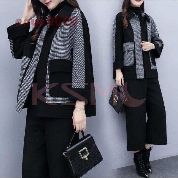 セットアップ パンツスーツ 格子柄 ジャケット ラシャ レディース フォーマル おしゃれ ガウチョパンツ カジュアル 結婚式 入学式 卒業式 通勤 秋冬新作 セットアップ パンツスーツ 格子柄 ジャケット ラシャ レディース