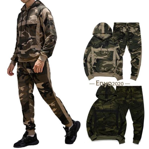 爆買 メンズ スウェット上下セット ジャージ 上下 迷彩柄 パーカー+