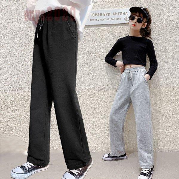 韓国子供服 スウェットパンツ ワイドレッグパンツ 春 秋 レジャー キッズ 女の子 ボトムス 長ズボン ベーシック 子供 パンツ スポーツ コーデ ブラック グレ :you61-ayxz149:ネットファミリー 通販 ワイドパンツ 黒 ブラック ワイドレッグ カジュアル パンツ 韓国 ズボン