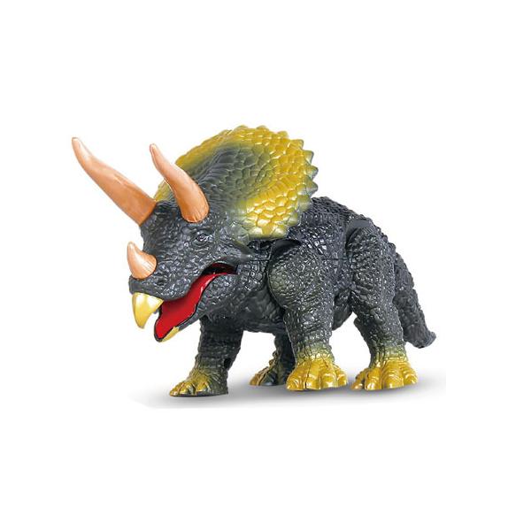 恐竜の中でも人気のトリケラトプスのラジコンです。商品サイズ・パッケージ：W330×H180mm×D90mm・本体サイズ約　全長230mm、高さ105mm仕様本体電源：単4乾電池×2本（別売り）送信機電源：単4電池×3本使用（別売り）機能：前...