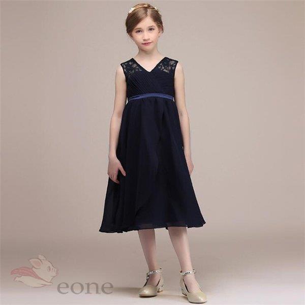 子供ドレス フォーマル ミディアム丈 ワンピース ジュニアドレス シフォン パーティー 結婚式 ピアノ発表会 演奏会 七五三 司会 女の子 ネイビー 100 160cm Aone 1107 1ety44 E One Store 通販 Yahoo ショッピング