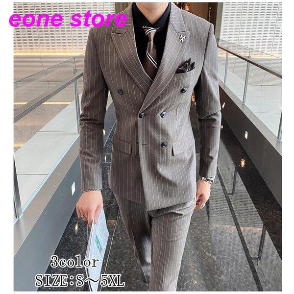 タキシードスーツ 新作 ダブルボタンスーツ 3ピーススーツ セットアップ フォーマル メンズスーツ ストライプ 二次会 成人式 就職活動 結婚式 ビジネススーツ Etxz3 E One Store 通販 Yahoo ショッピング
