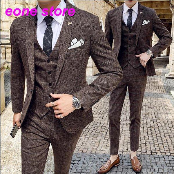 チェック柄 メンズスーツ 3点セットスーツ カッコイイ 1つボタンスーツ フォーマルスーツ 結婚式 二次会 成人式 卒業式 就職活 ビジネススーツ 披露宴 上品 Etxz3 E One Store 通販 Yahoo ショッピング