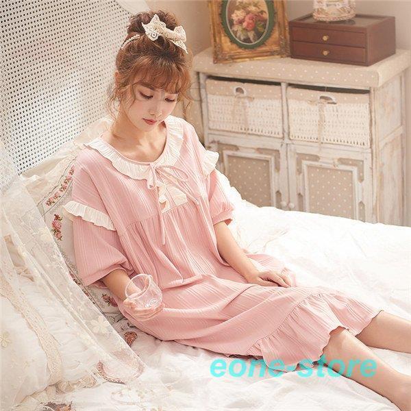 ルームウェア 友達とお揃い お姫様系 半袖 レディース ガーリー 春 夏 寝巻き プレゼント 部屋着 袖あり ワンピース ナイトウェア 室内着 Zgcp Bjm E One Store 通販 Yahoo ショッピング