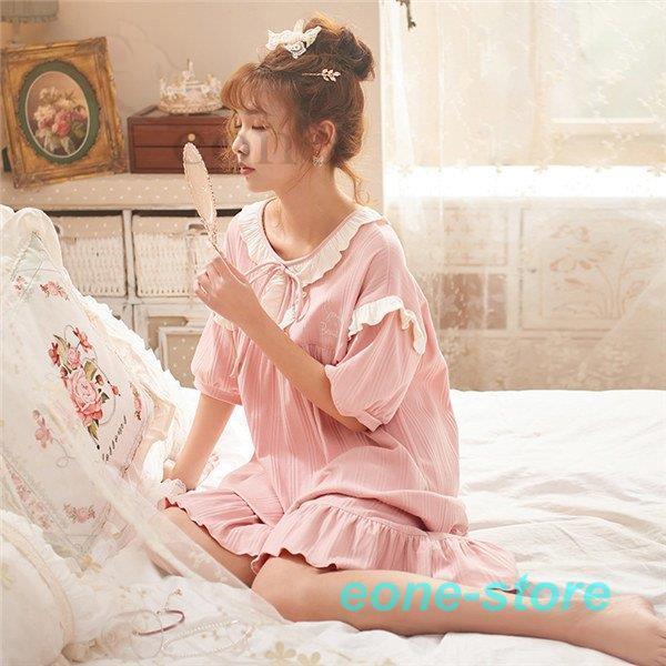 ルームウェア 友達とお揃い お姫様系 半袖 レディース ガーリー 春 夏 寝巻き プレゼント 部屋着 袖あり ワンピース ナイトウェア 室内着 Zgcp Bjm E One Store 通販 Yahoo ショッピング
