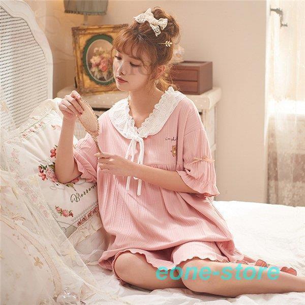 ルームウェア 友達とお揃い お姫様系 半袖 レディース ガーリー 春 夏 寝巻き プレゼント 部屋着 袖あり ワンピース ナイトウェア 室内着 Zgcp Bjm E One Store 通販 Yahoo ショッピング