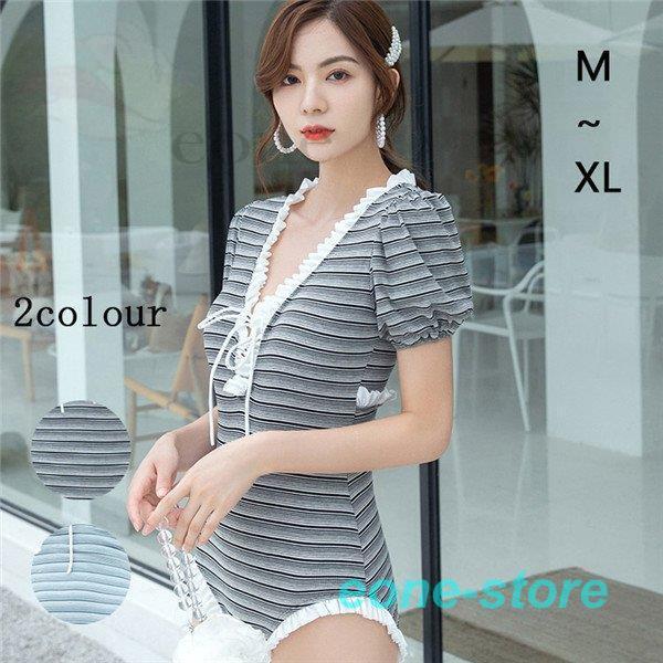 ブランドおしゃれ ワンピース水着 水着 袖あり オールインワン レディース 水着 体型カバー ぽわん袖 バルーン袖 フリル Vネック セクシー バックオープン 売り尽 Y Hb Co Il