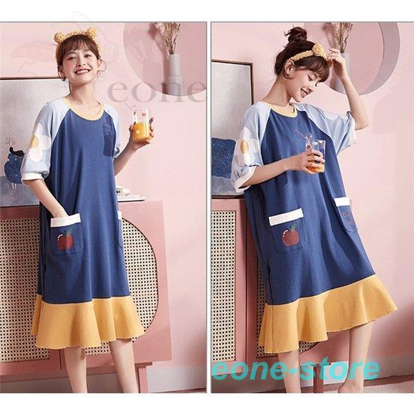 パジャマ ワンピース ロング 半袖 リンゴ柄 花柄 ルームウェア 韓国風 夏 ナイトウェア 部屋着 オーバーサイズ ワンピースパジャマ Zgcp Bjm E One Store 通販 Yahoo ショッピング