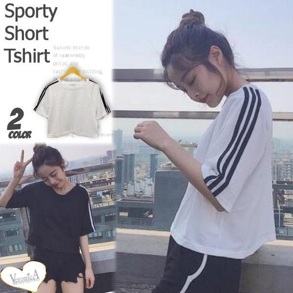 ラインデザインショート丈tシャツ Uネック 半袖 トップス スポーツ 部屋着 春夏 Buyee Buyee Japanese Proxy Service Buy From Japan Bot Online