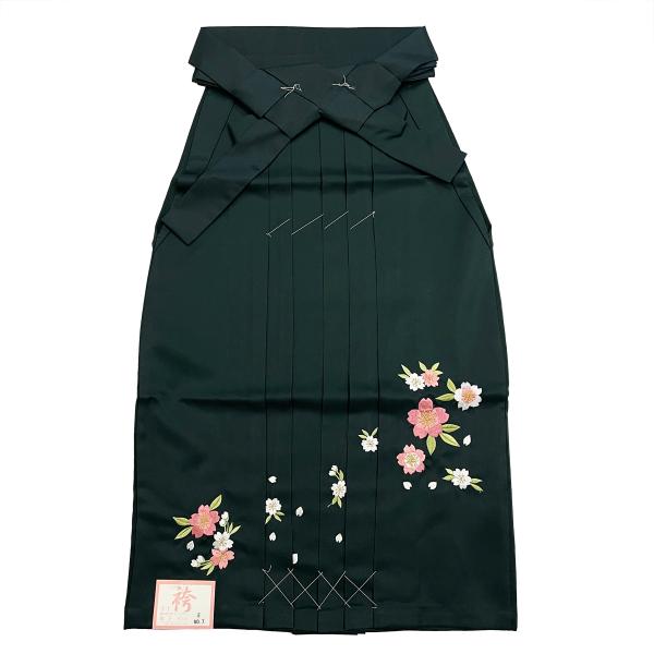 袴 女袴 No.05 ダークグリーン 桜柄 刺しゅう入り 87cm S 小柄な女性 ジュニア 女の子 卒業式 在庫処分品 【宅配便】