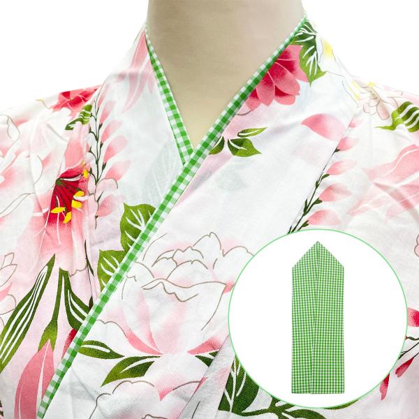 重ね衿 伊達衿 No.11 薄緑 黄緑 白 ギンガムチェック 浴衣用 小紋用 在庫処分品 【郵便】
